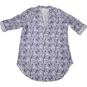 Stewart Simmons LSU Tigers Purple Tiger Print Roll Tab Sleeve Tunic Top Small